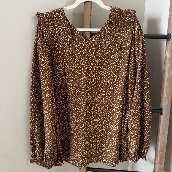ODDI Brown Leopard Print Ruffle Shoulder Blouse - Size 2XL - Picture 2 of 6